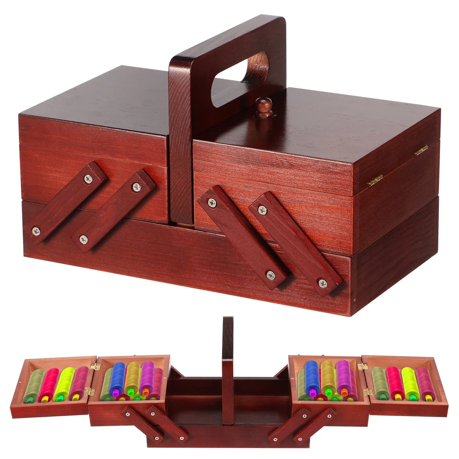 Reel Handle - Uitbreidbare naaigarenbox van hout, vintage klossen,